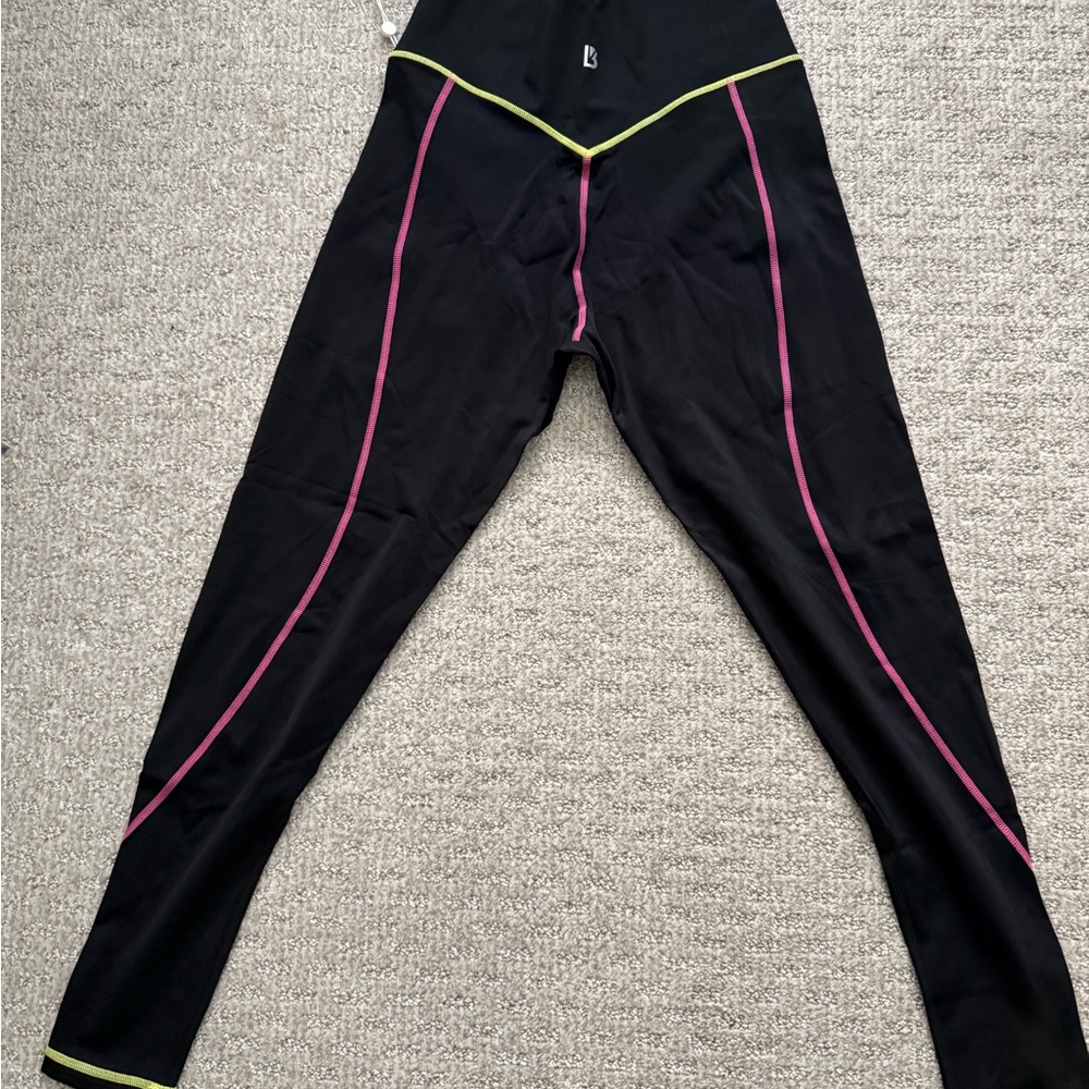 Black Leggings with Pink and Yellow Accents